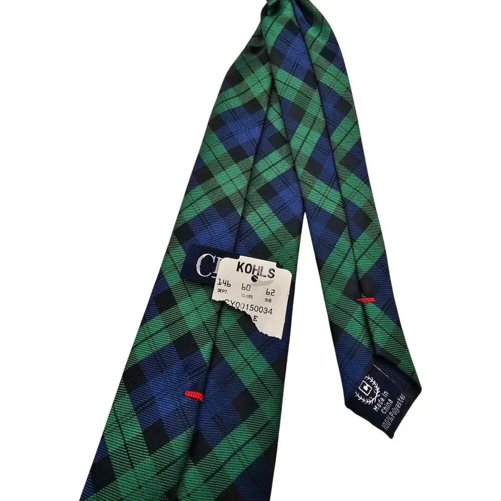 Chaps by Ralph Lauren Boys Clip On Tie Blue Green Plaid NEW